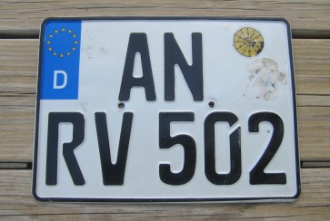 Germany Euroband Motorcycle License Plate Ansbach, Bavaria AN RV 502 German