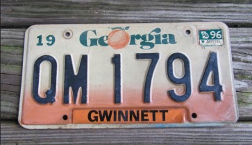 Georgia Peach License Plate 1996