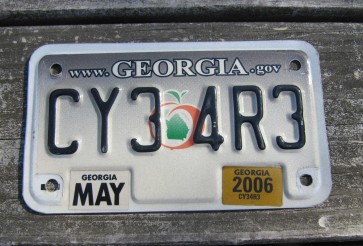 Georgia Motorcycle License Plate Grey Fade Peach 2006