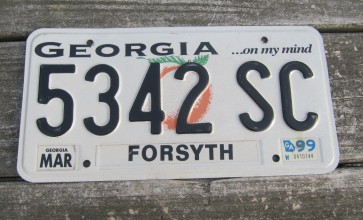 Georgia On My Mind License Plate 1999