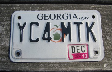 Georgia Motorcycle License Plate White Peach 2013