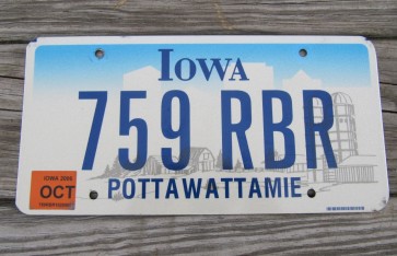 Iowa Farm Scene License Plate Pottawattamie County 2006 759 RBR