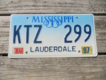 Mississippi Blue White Blue License Plate 1997