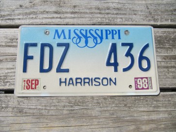 Mississippi Blue White Blue License Plate 1998