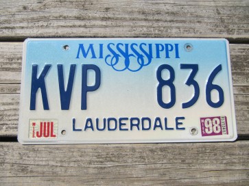 Mississippi Blue White Blue License Plate 1998