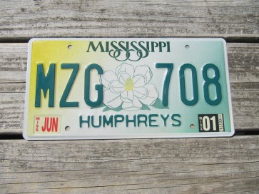 Mississippi Large Yellow Magnolia License Plate 2001