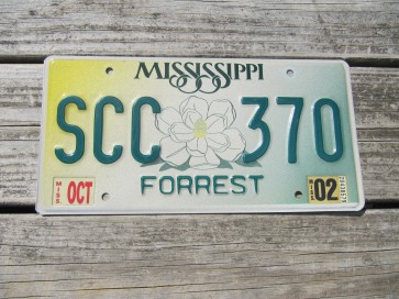 Mississippi Large Yellow Magnolia License Plate 2002
