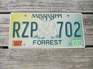 Mississippi Large Yellow Magnolia License Plate 2003