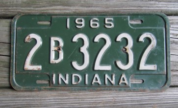 Indiana Green White License Plate 1965