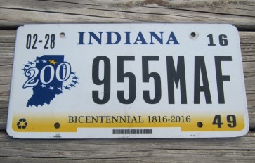 Indiana Bicentennial License Plate 2016