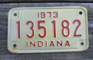 Indiana Motorcycle License Plate 1973
