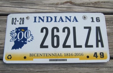 Indiana Bicentennial License Plate 2016
