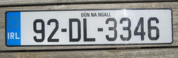 Ireland Euro Band License Plate Dun Na Ngall IRL 92 DL 3346