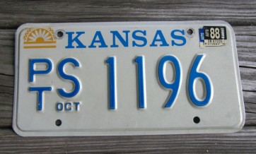 Kansas White Sunflower License Plate 1988