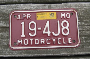 Missouri Red White Motorcycle License Plate  1995