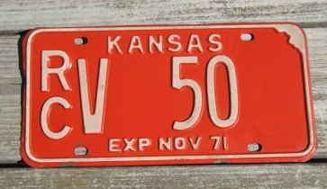 Kansas Red White License Plate 1971