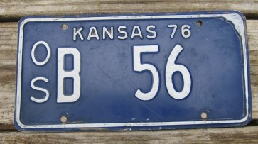 Kansas Blue White License Plate 1976