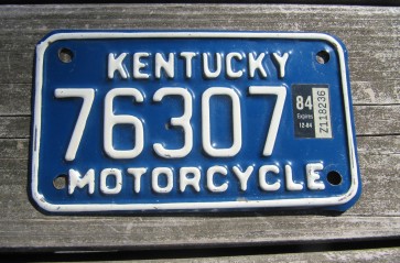 Kentucky Motorcycle License Plate 1984 Blue White