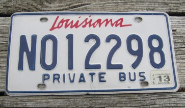 Louisiana Private Bus License Plate 2013