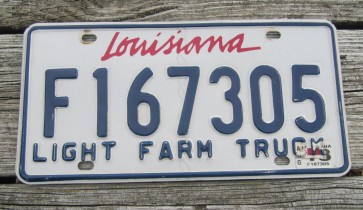 Louisiana Light Farm Truck License Plate 2013