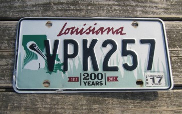 Louisiana Green Large Pelican 200 Years License Plate 2017 Bicentennial 1812-2012 