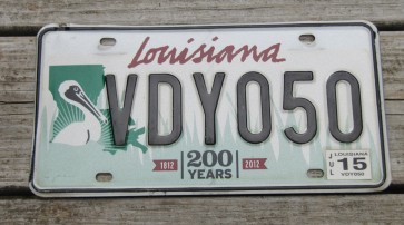 Louisiana Green Large Pelican 200 Years License Plate 2015 Bicentennial 1812-2012