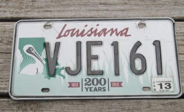 Louisiana Green Large Pelican 200 Years License Plate 2013 Bicentennial 1812-2012