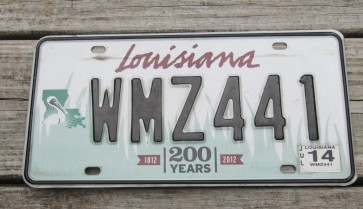 Louisiana Green Small Pelican 200 Years License Plate 2014 Bicentennial 1812-2012 