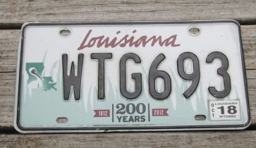 Louisiana Green Small Pelican 200 Years License Plate 2018 Bicentennial 1812-2012 