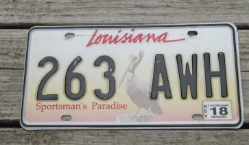 Louisiana Pelican License Plate 2018 Sportsman's Paradise 