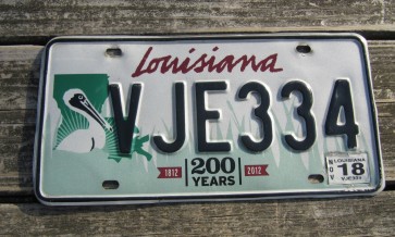 Louisiana Green Large Pelican 200 Years License Plate 2018 Bicentennial 1812-2012 