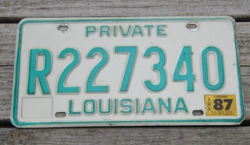 Louisiana Green White License Plate 1987 
