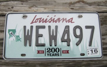 Louisiana Green Small Pelican 200 Years License Plate 2016 Bicentennial 1812-2012 