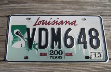 Louisiana Green Large Pelican 200 Years License Plate 2013 Bicentennial 1812-2012 VDM 648