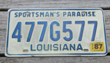 Louisiana License Plate 1987 Sportsman's Paradise 