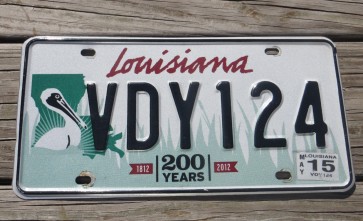 Louisiana Green Large Pelican 200 Years License Plate 2015 Bicentennial 1812-2012 