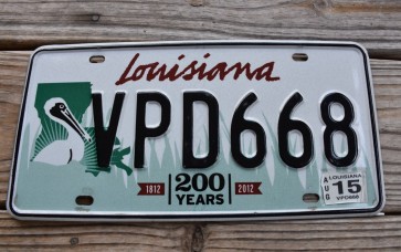 Louisiana Green Large Pelican 200 Years License Plate 2015 Bicentennial 1812-2012 