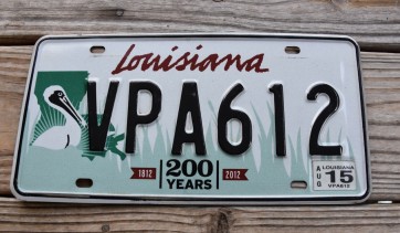 Louisiana Green Large Pelican 200 Years License Plate 2015 Bicentennial 1812-2012 