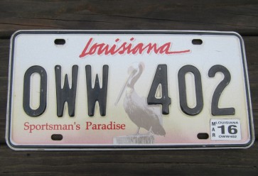 Louisiana Pelican License Plate 2016 Sportsman's Paradise 
