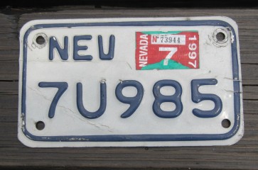 Nevada Motorcycle License Plate White Blue 1997