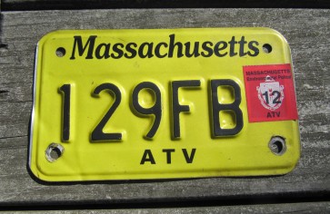 Massachusetts ATV License Plate Yellow Black 2012