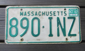 Massachusetts Green White License Plate 1982
