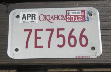 Oklahoma Motorcycle License Plate 2012