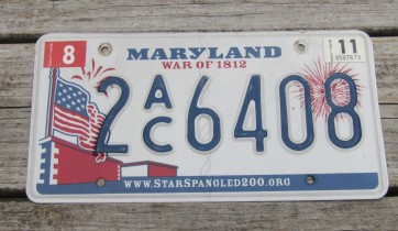 Maryland War of 1812 License Plate Star Spangled 2011