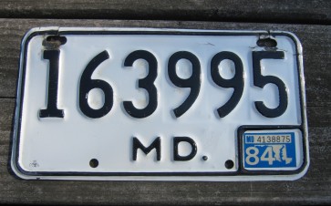 Maryland Motorcycle License Plate White Black 1984