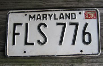 Maryland Black White License Plate 1983