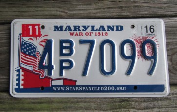 Maryland War of 1812 License Plate Star Spangled 2016