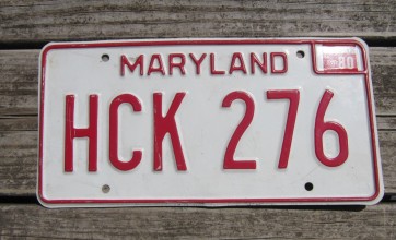 Maryland Red White License Plate 1980