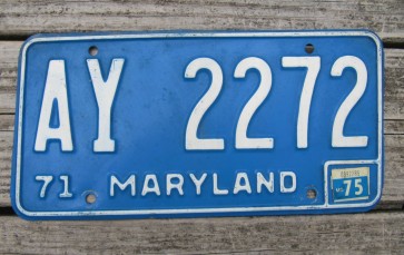 Maryland Blue White License Plate 1975