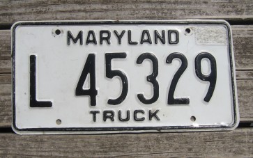 Maryland Black White License Plate 1980's